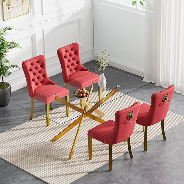 HomVent 5 Piece Rectangular Glass Dining Table Set, Tempered Glass Dinner Table Set for 4 Kitchen Table Set with 4 Velvet Upholstered Chairs for Kitchen Dining Room
