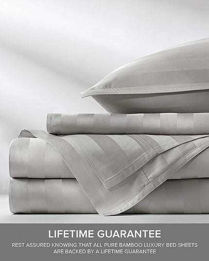 Pure Bamboo California King Sheets, Genuine 100% Organic Viscose Derived from Bamboo Bed Sheet Set, Soft & Cooling, Double Stitching, 2 Year Quality Promise (California King, Jacquard Silver)