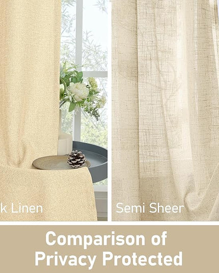 LAMIT Sand Linen Curtains for Bedroom 63 Inch Length, No See Through Grommet Privacy Window Drapes for Living Room Light Filtering Thick Curtain for Farmhouse, 2 Panels, 52 x 63 Inch