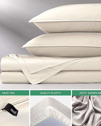 Pure Bamboo King Sheets, Genuine 100% Organic Viscose Derived from Bamboo Bed Sheet Set, Luxuriously Soft & Cooling, Double Stitching, 2 Year Quality Promise (King, Ivory)