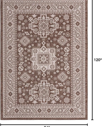 Rugs.com Outdoor Aztec Collection Rug – 7' x 10' Brown Flatweave Rug Perfect for Living Rooms, Large Dining Rooms, Open Floorplans