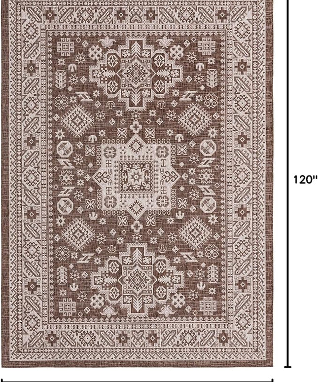 Rugs.com Outdoor Aztec Collection Rug – 7' x 10' Brown Flatweave Rug Perfect for Living Rooms, Large Dining Rooms, Open Floorplans