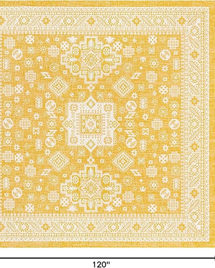 Rugs.com Outdoor Aztec Collection Rug – 10 Ft Square Yellow Flatweave Rug Perfect for Living Rooms, Kitchens, Entryways
