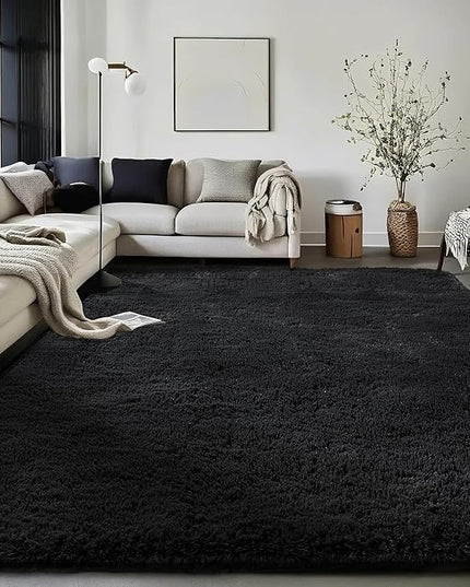 Ophanie Black Area Rugs for Bedroom Living Room, 4x6 Fluffy Fuzzy Shag Shaggy Carpet Soft Plush Furry Bedside Rug, Indoor Floor Rug for Kids Girls Boys Home Decor Aesthetic, Dorm Nursery