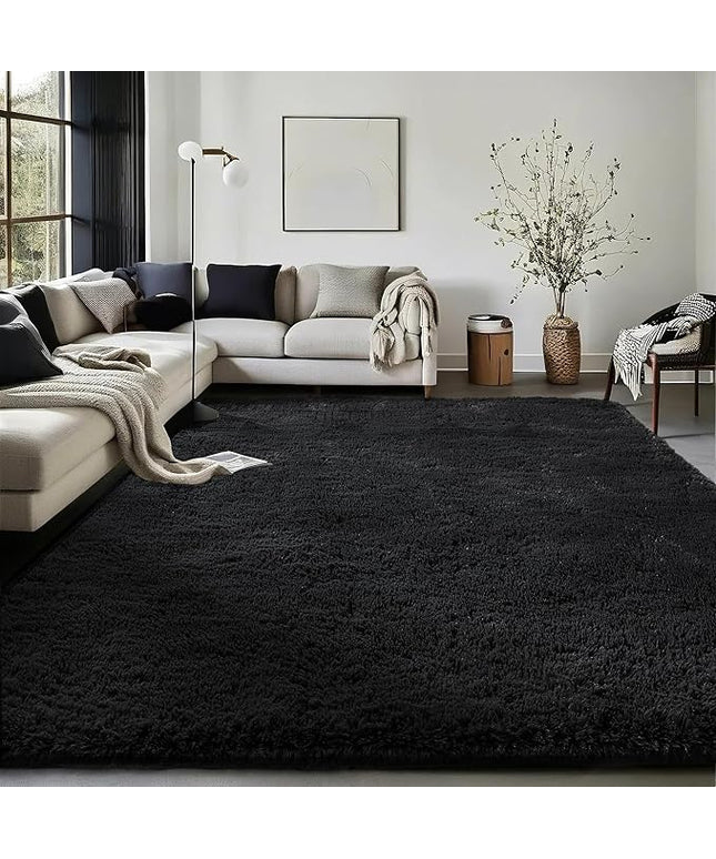 Ophanie Black Area Rugs for Bedroom Living Room, 4x6 Fluffy Fuzzy Shag Shaggy Carpet Soft Plush Furry Bedside Rug, Indoor Floor Rug for Kids Girls Boys Home Decor Aesthetic, Dorm Nursery