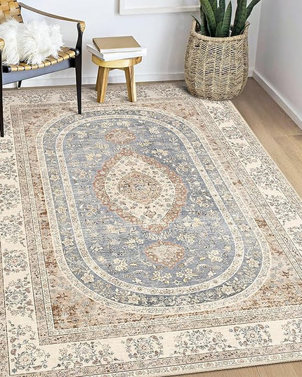 Beige Rug 3x5,Washable Area Rugs for Bedroom Living Room Kitchen Entryway,Small Boho Vintage Bohemian Farmhouse Distressed Oriental Non Slip Carpet