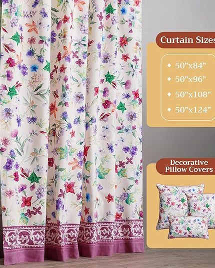 Maison d'Hermine Curtains for Living Room 100% Cotton 124 inch Length One Panel Window Toile Curtains for Bedroom with Loop & Rod Pockets, Gifts for Mothers Day (Chardon, 50" W x 124" L)