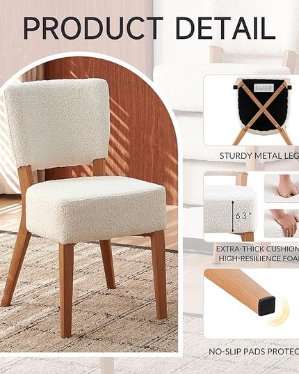 5-Piece Round Dining Table Set, Modern Small 37" Kitchen Table Chairs Set, Upholstered Stackable Dining Chairs with Metal Legs for Living Room Apartment, Space-Saving, Imitation Wood&White