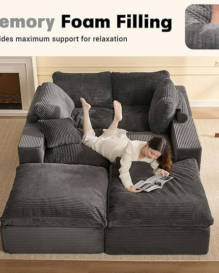 137.8” Sectional Couches for Living Room, Cloud Couch, Modular Sectional Sofa, Convertible Sofas Bed, Deep Seat Sofa, U Shaped Cozy Sofa Furniture Set, Corduroy, Gray