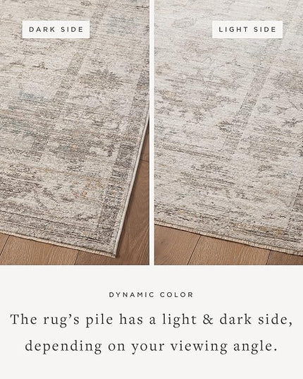Loloi Magnolia Home by Joanna Gaines Millie Collection MIE-01 Silver/Dove 9'-6" x 9'-6", .25" Pile Height, Round Area Rug