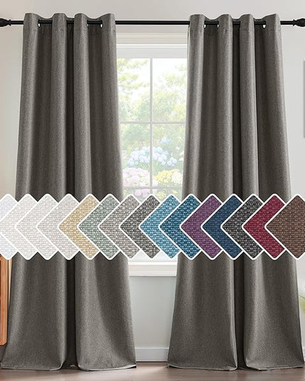 H.VERSAILTEX Linen Blackout Curtain 84 Inches Long for Bedroom/Living Room Thermal Insulated Grommet Linen Curtain Drapes Primitive Textured Burlap Effect Window Drapes 1 Panel - Heather Taupe Gray