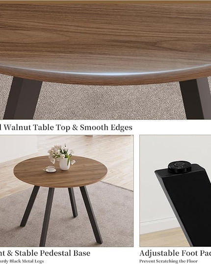 34.6'' Round Dining Table and Chairs for 4 Space Saving for Apartment Kitchen Dining Room (Walnut Table+4 Grey Chairs)
