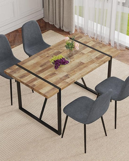 Dining Table Set for 4，Dinner Table Set for 4，55'' Kitchen Table and PU Leather Chairs Set of 4, 5 Piece Dining Table Set for Kitchen Dining Room