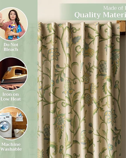 Maison d' Hermine Curtains for Living Room 100% Cotton 84 inch Length Two Panels Light Filtering Curtains for Bedroom Windows with Rod and Loop Pockets Drapes (Artisan Love Mint, 50" W x 84" L)