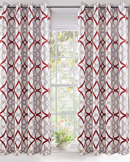 DriftAway Alexander 80% Blackout Curtains for Living Room 250GSM Pattern Match Thermal Insulated Room Darkening Geo Moroccan Mid Century Grommet Bedroom Drapes 2 Panels 52 Inch by 63 Inch Red Gray