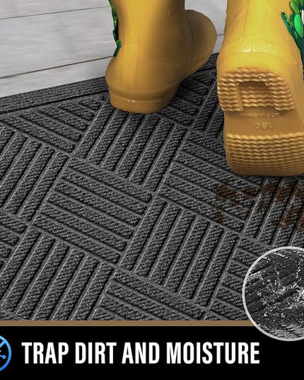 PLEASOR Front Door Mat Outside Entrance, Dirt Resistant and Absorbent Welcome Door Mat Outdoor Indoor, Sturdy Non-Slip Backing Entry Mat, Fade Resistant, Low Profile Doormat for Entryway, 29x17, Grey
