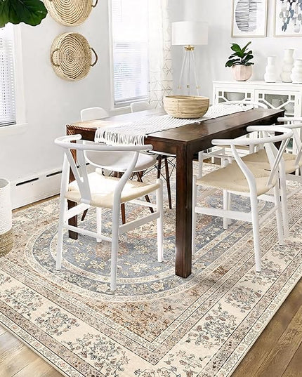 5x7 Area Rugs Washable,Beige Rug for Living Room Bedroom Kitchen,Large Boho Vintage Bohemian Farmhouse Distressed Oriental Carpet Non Slip