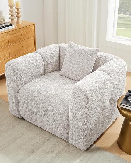VANOMi Modular Sectional Sofa Set Oversized Cloud Couch with 95" Sofa & 42" Armchairs Living Room Furniture Set Boucle Upholstered Oversized Couch with Pillows Light Khaki 2 Sofas+1 Chair
