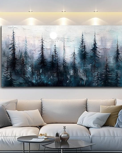 Canvas Wall Art for Living Room Framed Wall Decor for Bedroom Office Modern Wall Decoration Foggy Forest Landscape Paintings Black and White Picture Artwork Aesthetic Home Decor 20"X40"
