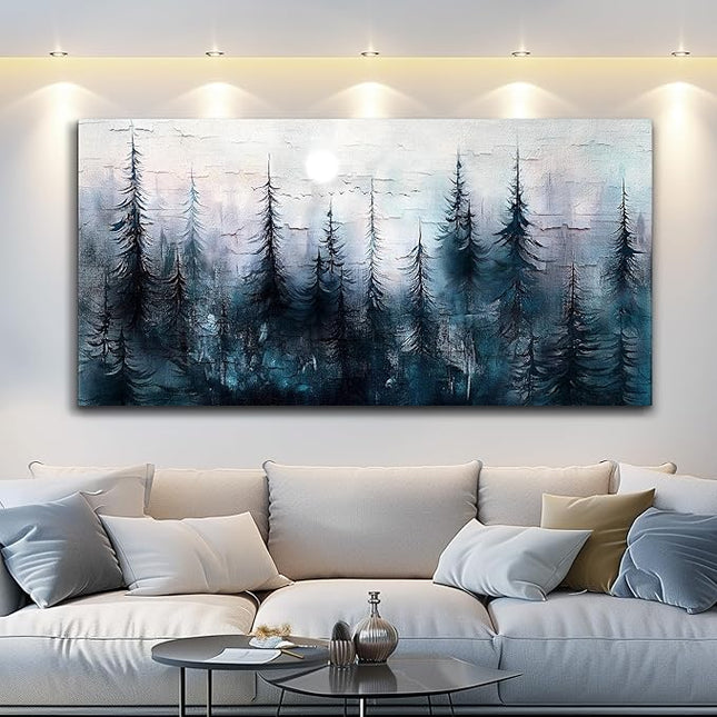 Canvas Wall Art for Living Room Framed Wall Decor for Bedroom Office Modern Wall Decoration Foggy Forest Landscape Paintings Black and White Picture Artwork Aesthetic Home Decor 20"X40"
