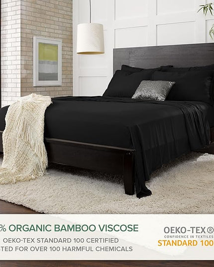 Pure Bamboo California King Sheets, Genuine 100% Organic Viscose Derived from Bamboo Bed Sheet Set, Soft & Cooling, Double Stitching, 2 Year Quality Promise (California King, Black)
