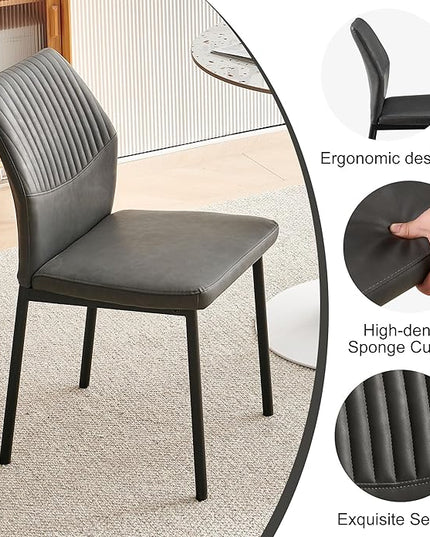 Dining Table Set for 4, 47" Wooden Round Kitchen Table with PU Leather Chairs for Kitchen Room and Small Spaces(Walnut Table + 4 Dakr Grey Chairs)