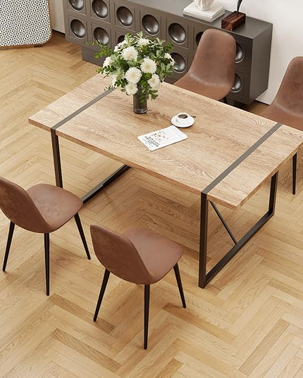 55'' Kitchen Table,Dinner Table for 4-6, Kitchen & Dining Room Tables,Wood Dining Table with Metal Legs for Living Room & Dining Room
