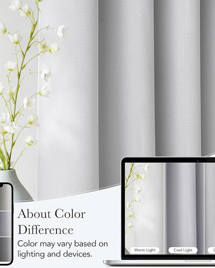 NICETOWN Faux Linen Greyish White Blackout Curtains 84 inches Long for Living Room - Privacy Panels for Bedroom, Modern Farmhouse Style Easy Care Grommet Top, 2 Panels, W52 by L84