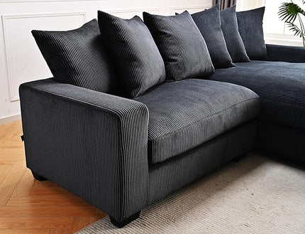 Luxe Oversized Two-Piece Sectional Couches for Living Room, 102.4-Inch L Shaped Sofa with Chaise, Upholstered with Corduroy Fabric, Black - Right Facing