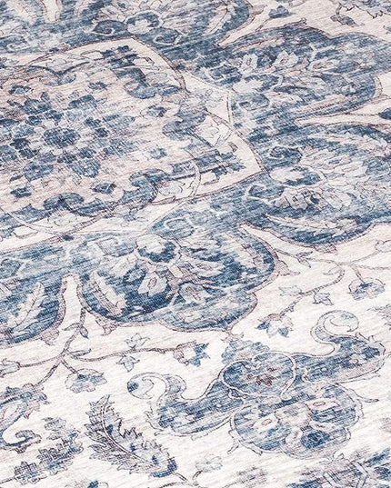 ReaLife Rugs Machine Washable Area Rug - Living Room Bedroom Bathroom Kitchen Entryway Office - Padded Low Pile Stain Resistant Premium - Boho Farmhouse Vintage - Joy - Blue Ivory 7'6" x 9'6"