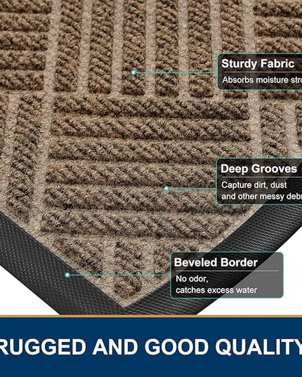 Smiry Half Circle Front Door Mat Outside Entrance, Heavy Duty Outdoor Indoor Natural Rubber Doormat, Non Slip, Trap Dirt and Moisture, Easy Clean, Low Profile Patio Porch Entryway Mat, 29.5x17, Brown