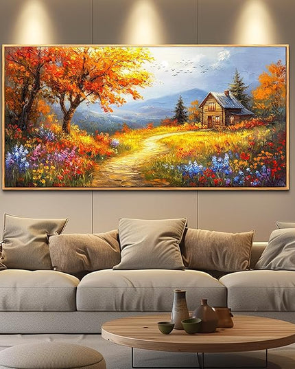 FUHAIHUA Large Wood Framed Wall Decor For Living Room Canvas Wall Art For Office Modern Wall Decorations For Bedroom Reddish Orange Tree Painting Farmhouse Pictures Artwork Room Home Decor 24x48 In