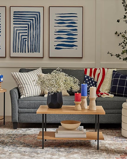 Luminara Red White & Blue Americana Pillar Trio - Set of 3 Flickering Flameless Wax Candles - Battery Operated LED Real Flame Illumination for Patriotic Holiday Decor - Timer - Remote Sold Separately