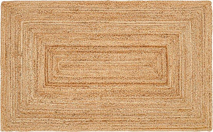 Hand Woven Jute Area Rug - 4' x 6' Feet - Rustic Beige Reversible Rectangular Rugs for Bedroom, Kitchen, Living Room - Vintage Natural Braided Entry Floor Décor Boho Jute 4 x 6 Area Rug