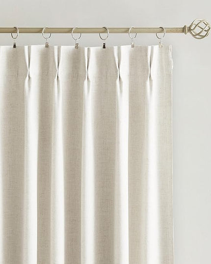 Vision Home Natural Pinch Pleated Full Blackout Curtains Linen Blended Room Darkening Window Curtains 72 inch for Living Room Bedroom Thermal Insulated Pinch Pleat Drapes with Hooks 2 Panel 40"Wx72"L