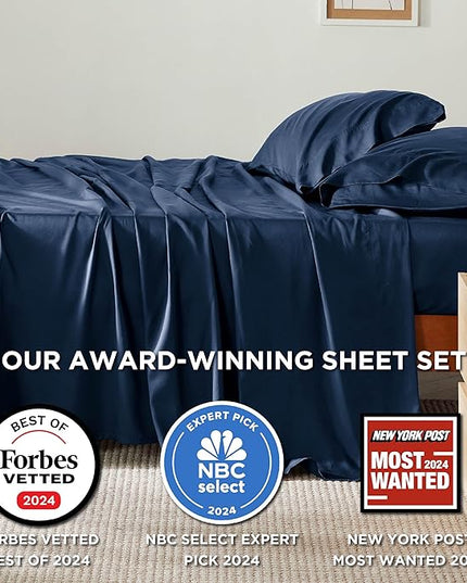 Bedsure Queen Sheet Set, Rayon Derived from Bamboo, Cooling Sheets, Breathable & Soft, Deep Pocket Up to 16 Inches, Hotel Luxury Silky Bedding for Hot Sleepers, Navy