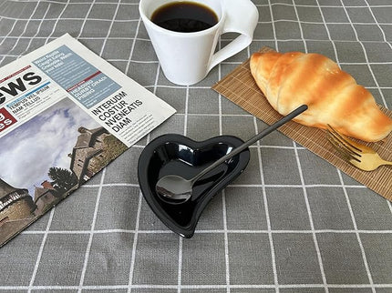 Coffee & Tea Spoon and Rest Set for Coffee Bar Accessories, Heart Cute Mini & Small Coffee Spoon Rest & Holder for Coffee Station & Bar, Teaspoon Rest & Holder (Black Rest with Black Spoon)