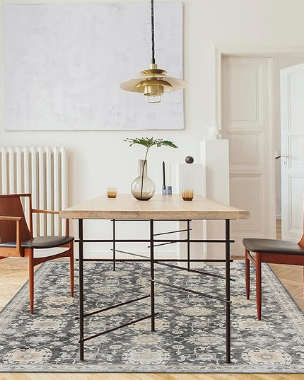 ReaLife Rugs Machine Washable Area Rug Runner - Living Room Bedroom Bathroom Kitchen Entryway - Padded Low Pile Stain Resistant Premium - Boho Farmhouse Vintage - Bryn - Gray Beige Ivory 3' x 5'