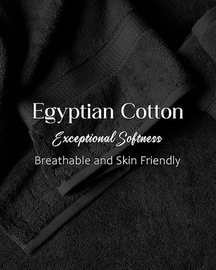 Superior Egyptian Cotton Pile 6 Piece Towel Set, Includes 2 Bath, 2 Hand, 2 Face Towels/Washcloths, Ultra Soft Luxury Towels, Thick Plush Essentials, Guest Bath, Spa, Hotel Bathroom, Black