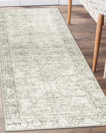 ReaLife Rugs Machine Washable Area Rug Runner - Living Room Bedroom Bathroom Kitchen Entryway Office - Padded Low Pile Stain Resistant Premium - Boho Farmhouse Vintage - Lyle - Beige Ivory 2'6" x 6'