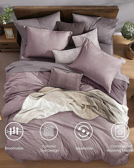 Monbix Queen Comforter Set - 7 Pieces Cationic Dyeing Lilac Bed in a Bag Queen Bedding Sets with Comforter, Sheets, Pillowcases & Shams, Reversible Bedding Comforters Sets