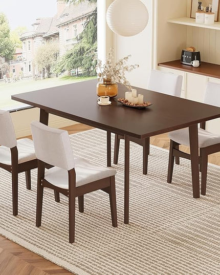 5-Piece Dining Set Modern Dinner Table Set for 4, Wood Dining Table with 4 Upholstered Chairs, 60" Rectangular Table with Stackable Chairs Padded Seat Backrest for Dining Room Kitchen Apartment,Walnut
