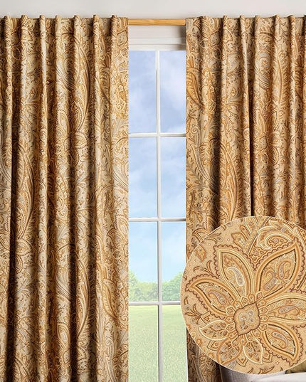 Maison d' Hermine Curtains for Living Room 100% Cotton 84 inch Length Two Panels Light Filtering Curtains for Bedroom Windows with Rod and Loop Pockets Drapes (Kashmir Paisley Sepia, 50" W x 84" L)