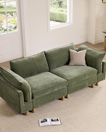 CHITA 92" Super Large Sectional Couches for Living Room, Modular Cloud Couch Sectional Sofa, Premium Fabric Couches, Down Filled, High Density Foam, Chenille in Green, 2 Seater Loveseat