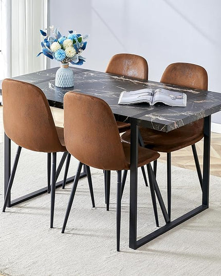 Dining Table Set for 4,Modern Rectangle Dining Table and Fabric Dining Chairs 4, 5 Piece Kitchen Table and Chairs for 4