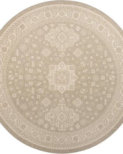 Rugs.com Outdoor Aztec Collection Rug – 13 Ft Round Light Gray Flatweave-Pile Rug Perfect for Kitchens, Dining Rooms