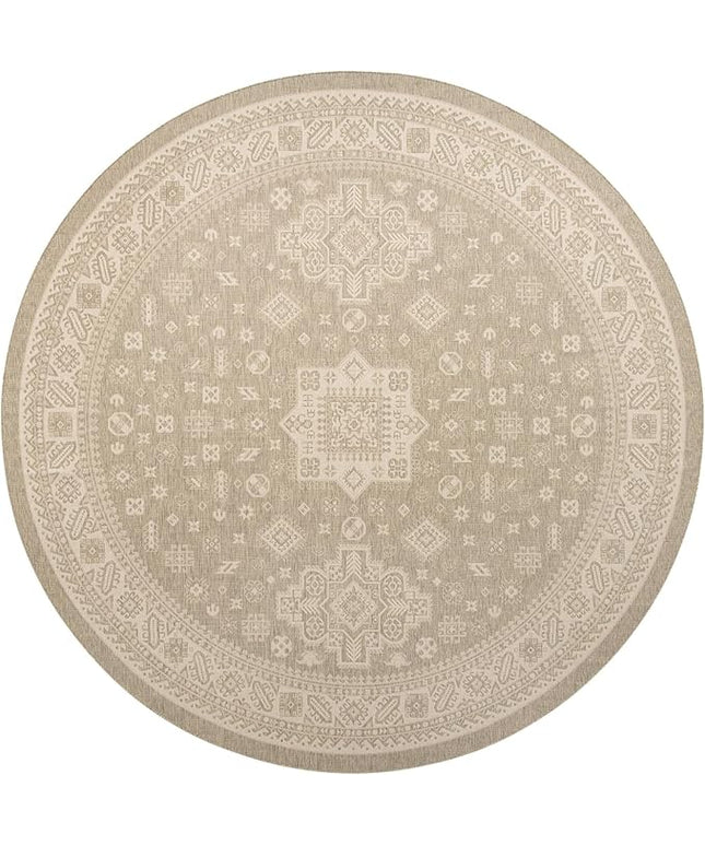 Rugs.com Outdoor Aztec Collection Rug – 13 Ft Round Light Gray Flatweave-Pile Rug Perfect for Kitchens, Dining Rooms