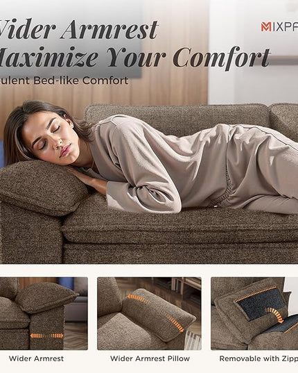 87-Inch L Shaped Sectional Sofa with Cloud Cushions, Deep Seat Modular Couch Set w/ 3 Seats & 1 Ottomans, Removable Arms, Plush Chenille Upholstery for Living Room, Apartment - Taupe