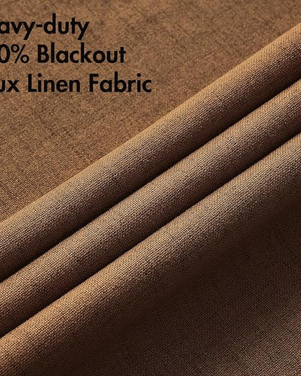 MIULEE Linen Curtains for Bedroom 100% Blackout Thermal Insulated Brown Grommet Room Darkening Curtains & Drapes Fall Decor for Living Room Nursery 52 x 63 Inch (2 Panels)