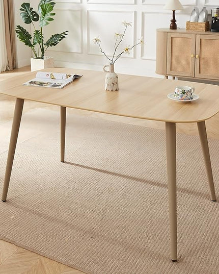 55 Inch Cat Scratch Resistant Dining Table Set for 4 - Modern Wood Table & White Leather Chairs, Kitchen & Dining Room Furniture 4 Seater Set (55.1")
